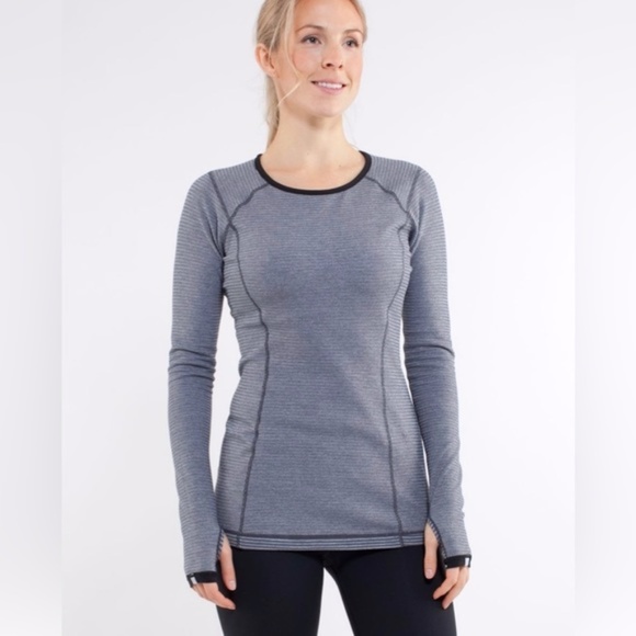 Lululemon Run: Turn Around Long Sleeve - Size 8 - Deep Coal Mini Check - Picture 1 of 7